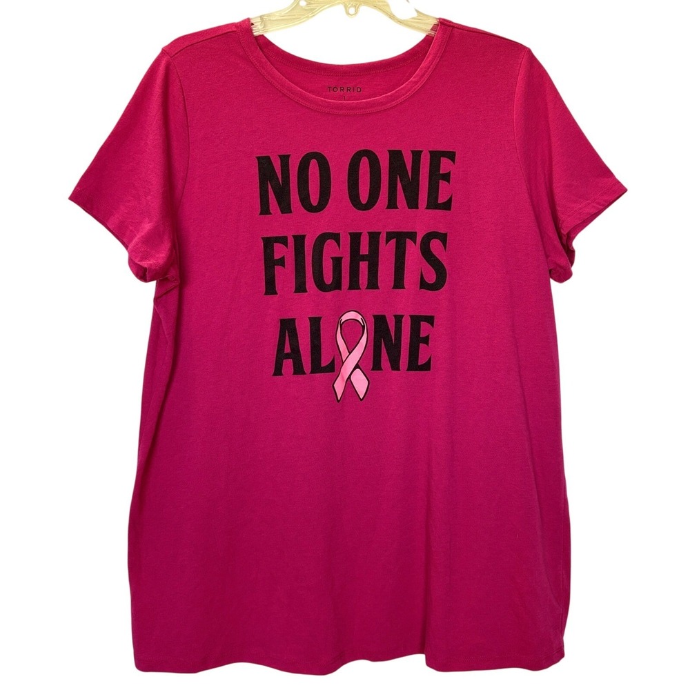 Torrid No One Fights Alone Breast Cancer Awareness Pink Graphic Tee Shirt 1X